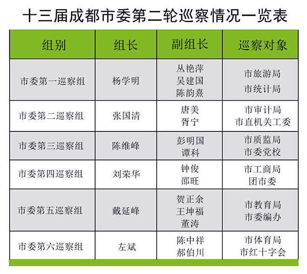 十三届市委第二轮巡察情况一览表